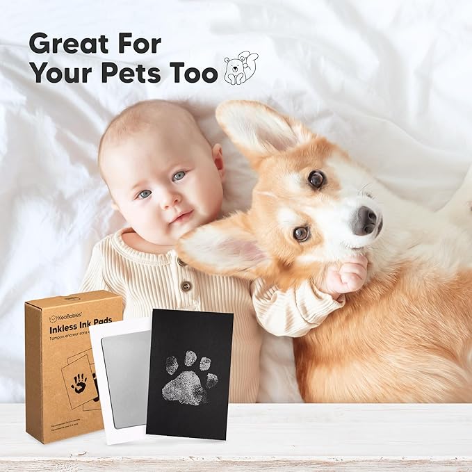 4-Pack Inkless Baby Hand and Footprint Kit - Mess Free Ink Pad for Newborn Keepsake, Dog Nose & Paw Print Kit, Clean Touch Ink Pad for Baby Hand & Footprints, Ideal New Mom Gifts (Gold/Silver)