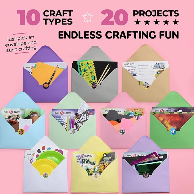 20 Arts & Crafts Kit for Kids, All-Inclusive, No Mess Craft Kits & Supplies for Boys & Girls – DIY Creative Activity, Easy Step-by-Step Guide, Individually Packaged Crafts, Christmas Gift, Travel Gift