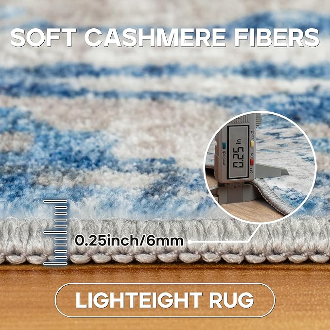 6x9 Area Rugs for Living Room Rug Washable: Modern Rug for Dining Room Bedroom Carpet Non Slip Low Pile 6 by 9 Indoor Abstract Nursery Home Office Blue White
