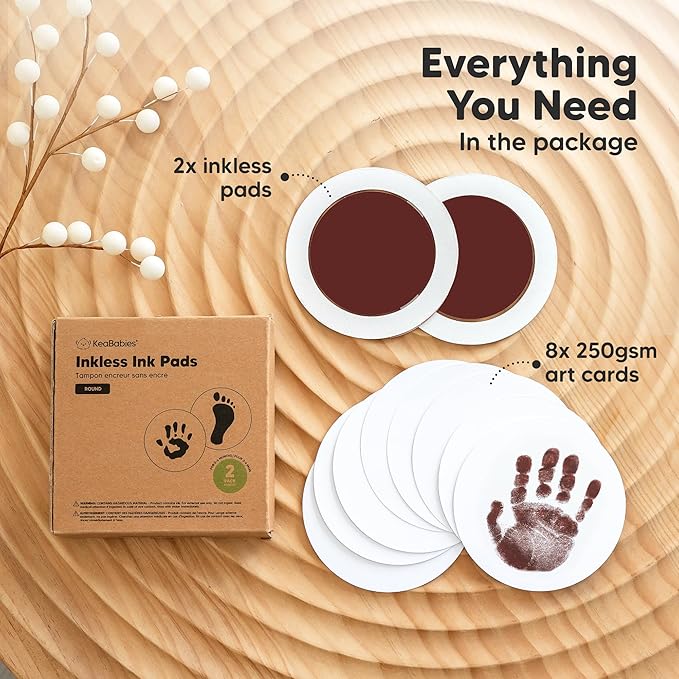 2-Pack Round Inkless Baby Hand and Footprint Kit - Mess Free Ink Pad for Newborn Keepsake, Dog Nose & Paw Print Kit, Clean Touch Ink Pad for Baby Hand & Footprints, Ideal New Mom Gifts (Auburn)