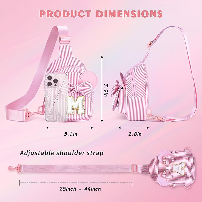 Birthday Gifts for Girls Kids, Personalized Small Initial Pink Sling Bag for Kid Girls | Small Initial Monogram Fanny Packs Crossbody Bag Purse for Girl Kid Year Old Birthday Gifts (Pink A)