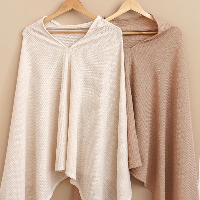 Konssy Nursing Cover for Breastfeeding, Soft & Breathable Privacy Poncho, Multi-Use Feeding Shawl, Comfortable & Portable Breastfeeding Cover for Women (Beige)