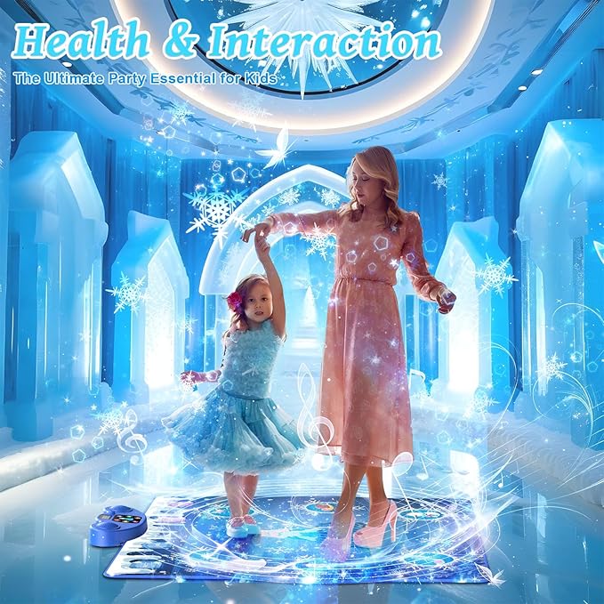 Dance Mat, Ice and Snow 6-Button Princess Dance Mat for Kids Ages 4-8, Bluetooth Music Control, 13 Built-in Music, 6 Game Modes, 3-10 Year Old Girl Gifts