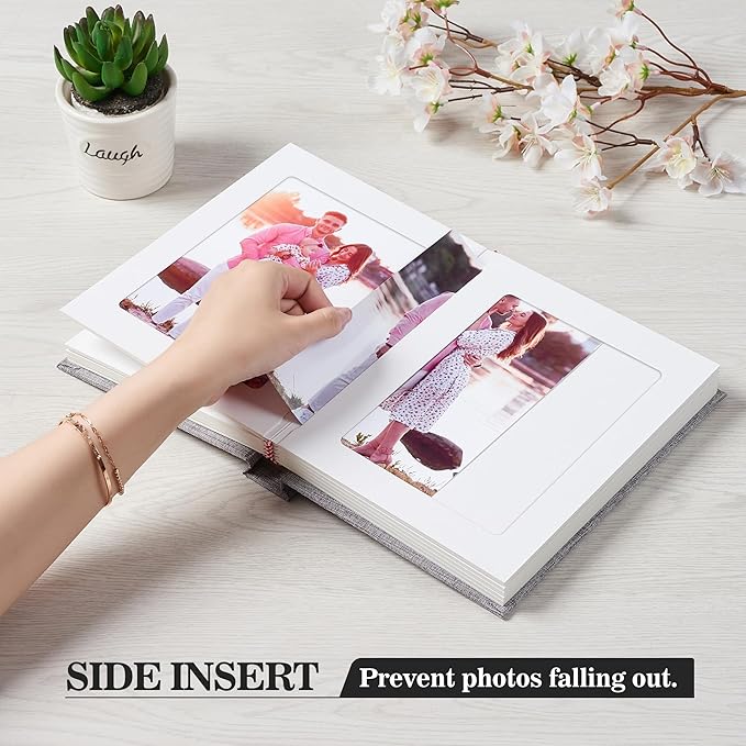 Photo Album 5x7 with Writing Space Linen Cover 5x7 Photo Album Book Holds 30 Photos Ideal for Wedding Theme-Album and Baby Photo Albums (Beige,30 Pockets)