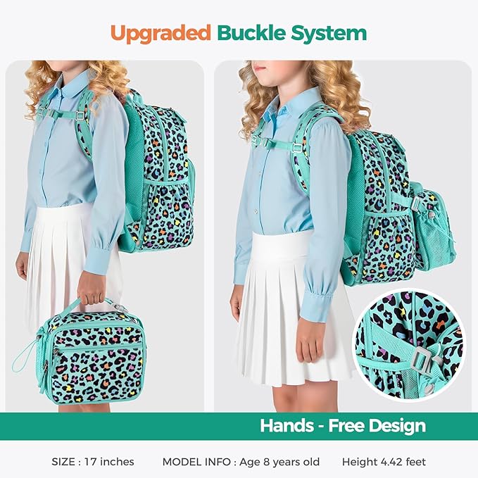 Choco Mocha Rainbow Backpack for Girls, Elementary School Backpack for Girls Ages 6-8 Kids Kindergarten Backpack Bookbag 17 Inch with Chest Strap, Blue