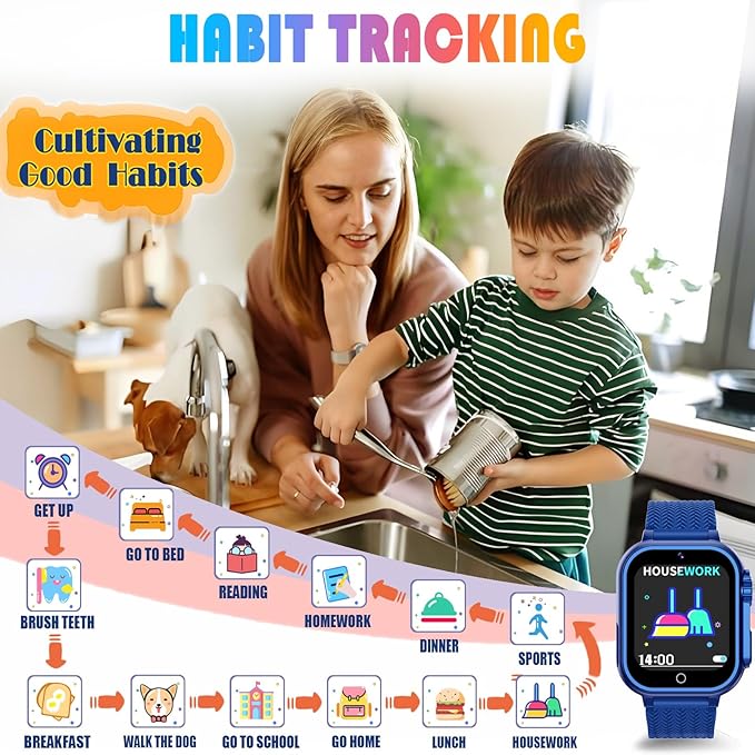 Goodatech Kids Smart Watch for Boys Girls, 1.54'' Smartwatch with 26 Puzzle Games,HD Camera,Video Music Player,Pedometer,Flashlight,Audio Book etc., Aluminum Case and Sport Band (Blue)
