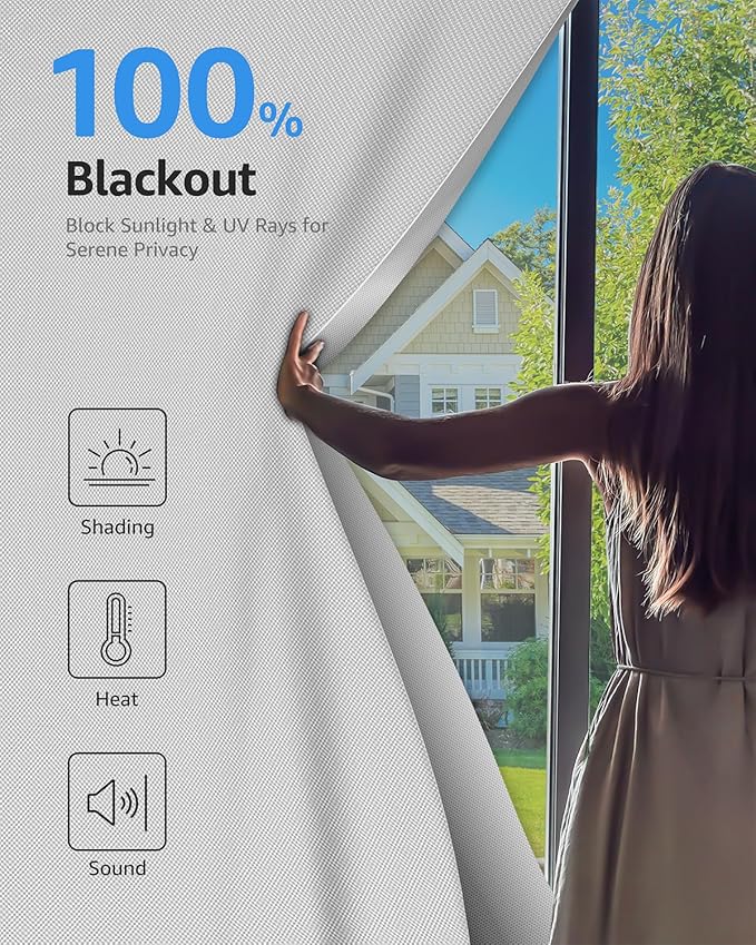 Sumobaby Blackout Curtains for Bedroom 30"x60" Portable No Drill Black Out Window Cover with Upgraded Hook&Loop Tapes,100% Blackout Shades,Thermal Insulated Blinds for Bedroom,Nursery(1 Panel,White)
