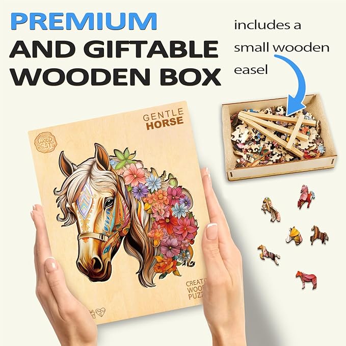 Wooden Puzzles for Adults, Wooden Horse Puzzles, 200 Pieces Puzzles for Adults, Birthday Gifts for Puzzle Lover, Wooden Jigsaw Puzzle (M-11.4 * 11in)