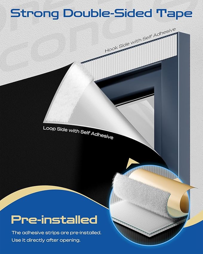 24" W x 48" L 100% Portable Blackout Curtains, Total Darkness No-Drill Black Out Window Cover,Temporary Blackout Shades with Hook & Loop Tape, for Bedroom, Nursery, Dorm, Travel (Black)