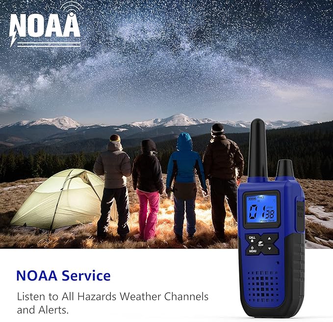 Walkie Talkies Rechargeable for Adults Long Range with NOAA Weather Alert, Multi-Purpose 2 Way Radios 4 Pack for Team Work Seniors Care Kids Adventure Family Camping Hiking Skiing Cruise