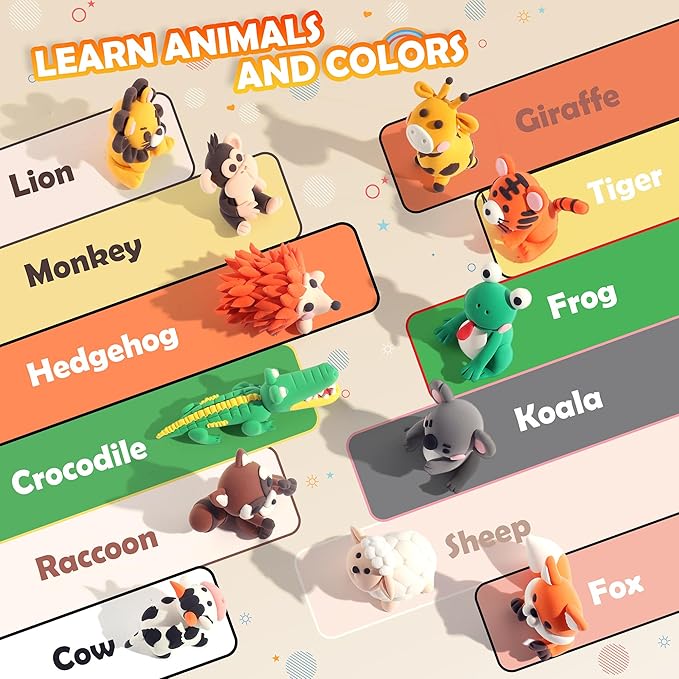 Air Dry Clay Kit - Animal Theme, Modeling Clay for Kids, DIY Model Magic Clay with Sculpting Tools and Tutorials, 12 Boxes Molding Clay, Ultra Light, Soft & Non-Toxic, Arts and Crafts Gift for Kids