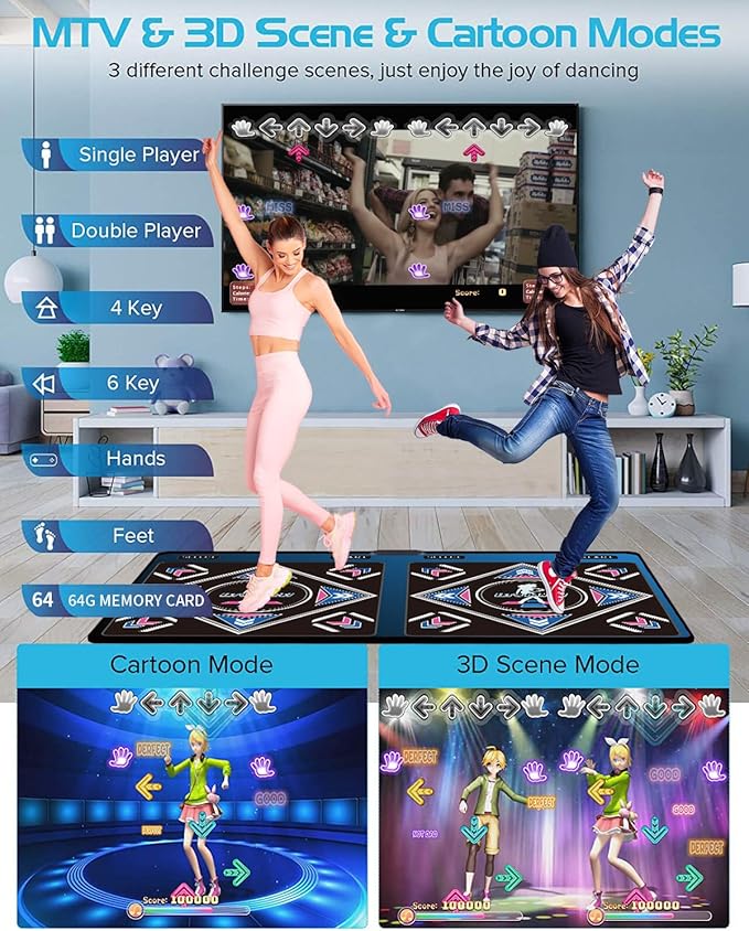 HDMI Musical Electronic Dance mat with a Camera, a 64G Large Memory Card, Including 1000 Games,650 Songs,81 Music Videos,for Single/Double Users, a Luxurious Gift for Boys and Girls