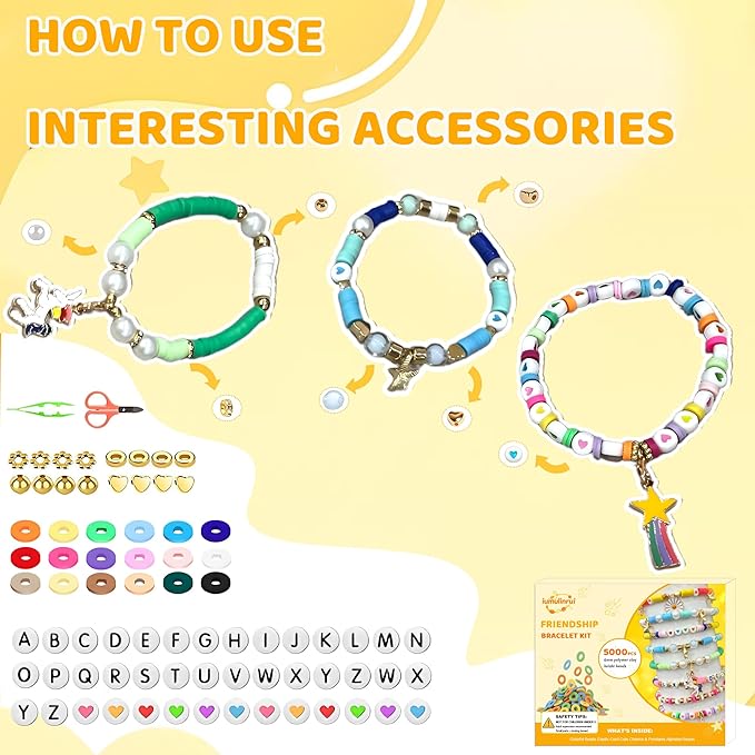 iumulinrui Friendship Bracelet Kit Concert Bracelets Merch, 5200 Pcs Clay Beads Bracelet Making Kit Tricolor Letter Bead, Jewelry Set with Pendant, DIY Craft Gifts Suitable for Beginners