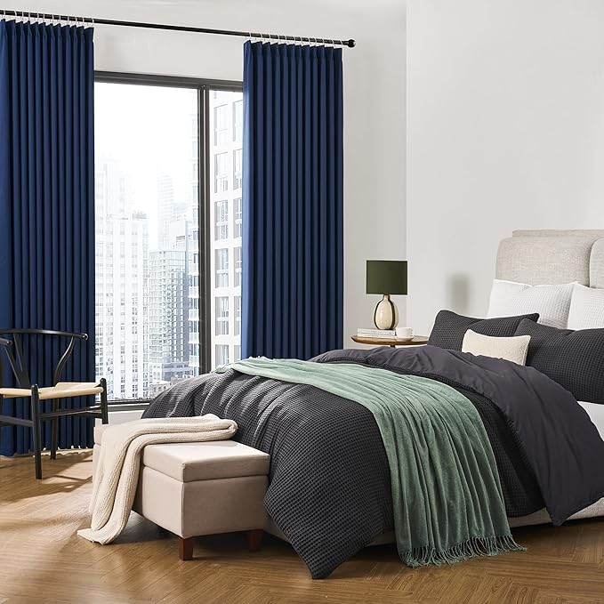 Pinch Pleated Curtains 144 Inches Long 2 Panels Set, Thermal Insulated Blackout Room Darkening Curtain for Bedroom,Window Draperies with Hooks(Navy Blue,40x144-inch)