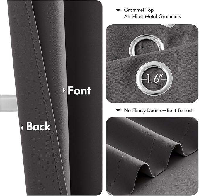 MIULEE Grey Blackout Curtains for Bedroom Living Room 84 Inches Long 2 Panels, Thermal Insulated Room Darkening Drapes Solid Grommet Top Noise Reduction Light Blocking Window Treatments 40x84 Inch