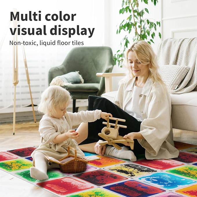 Art3d Liquid Fusion Activity Play Mat for Kids, Pack of 9 Tiles 12" X 12", Multi-Color, Round Corner