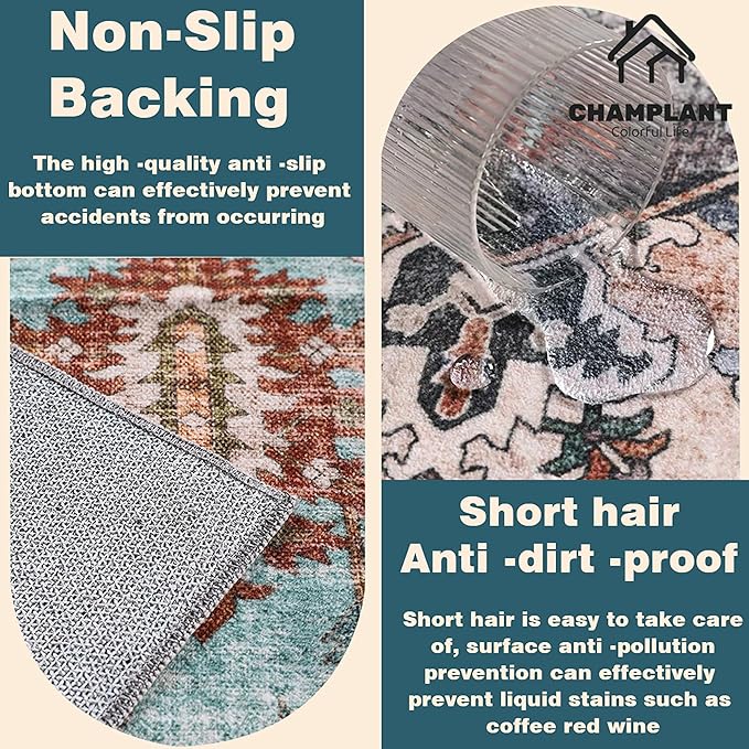 Washable Area Rug 10'x14' Black-Purple Khaki Retro Flowers Boho Design Non-Shedding Easy Care Ideal for High Traffic Areas in Living Room Bedroom Office Coffee Table Kitchen Large Carpet