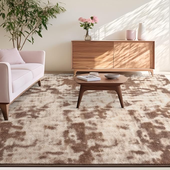 Kimicole 4x6 Washable Area Rugs for Bedroom Living Room, Low Pile Ulta-Thin Solid Color Rug, Non-Slip Soft Fluffy Carpet for Nursery Kids Room Dorm Room Home Decor (Brown)