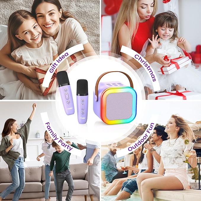 Mini Karaoke Machine for Kids Adults, Kids Toys Karaoke Microphone Singing Speaker, Karaoke Player with 2 Wireless Mic Party, Birthday Gifts for Girls Ages 4, 5, 6, 7, 8, 9, 10, 12+ Years Old(Purple)