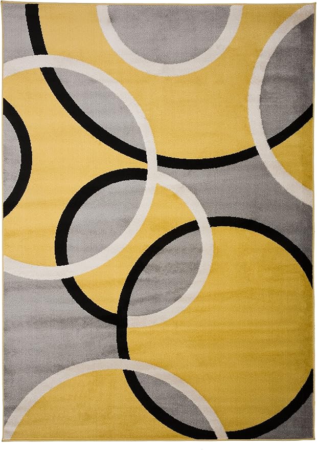 Rugshop Contemporary Abstract Circles Easy Maintenance for Home Office,Living Room,Bedroom,Kitchen Soft Area Rug 6'6" x 9' Yellow