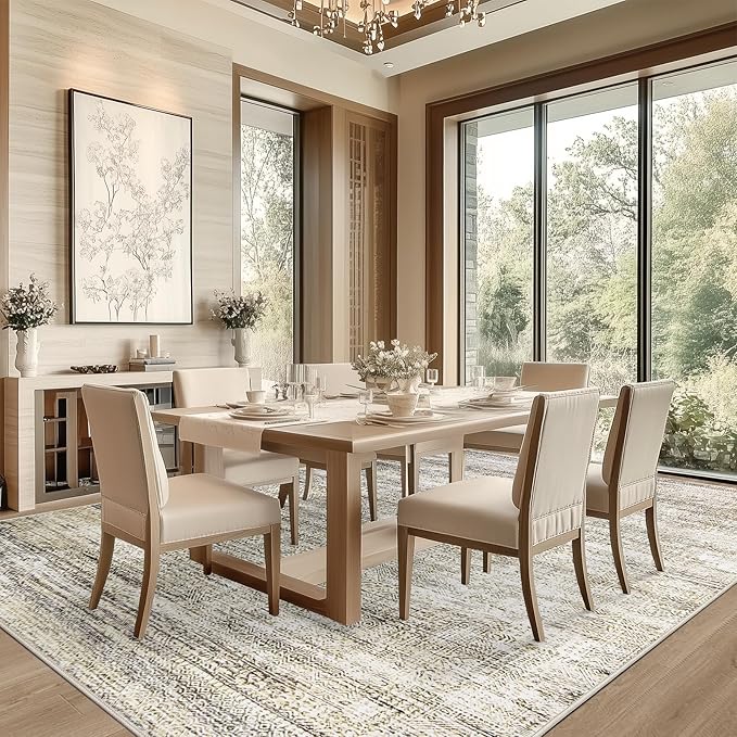 9x12 Area Rug Living Room Rugs - Washable Rug Large Modern Abstract Soft Thin Carpets Indoor Floor No Slip Vintage Carpet for Bedroom Under Dining Table Nursery Home Office Decor Nature