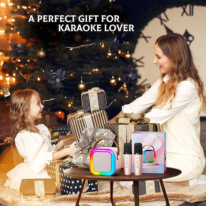 IROO Mini Karaoke Machine for Kids, 2025 TOP Toys Birthday Gifts Ideas for Girls Ages 4, 5, 6, 7, 8, 9, 10, 12+ Years Old, Portable MP3 Player with 2 Wireless Mics for Party