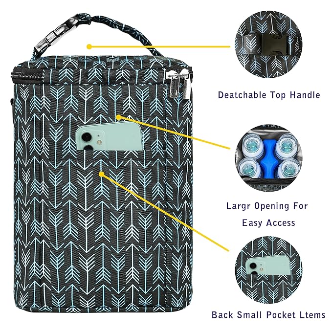 Breastmilk Cooler Bag with Ice Pack Fits 4 Baby Bottles Up to 9 Ounce Insulated Baby Bottle Bag Breast Milk Cooler on The Go with Strap Baby Bottle Cooler Bag for Nursing Mom Daycare or Travel