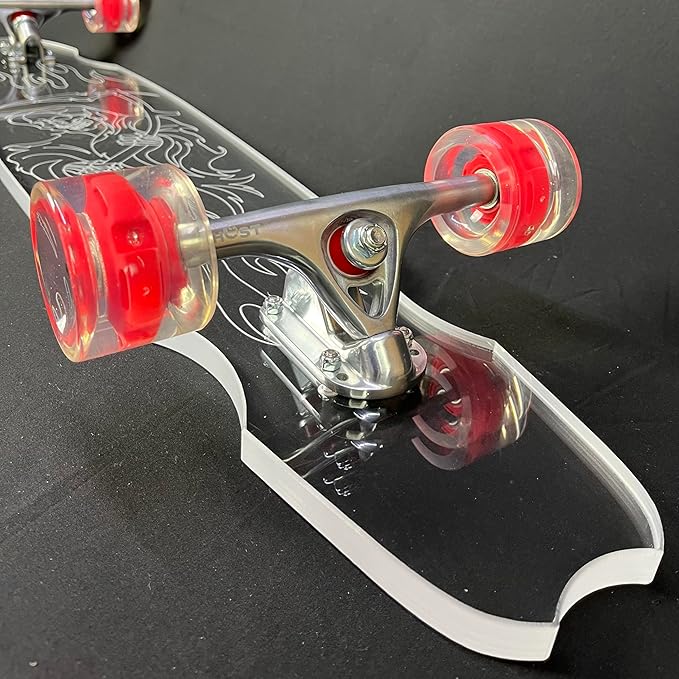 Clear Longboard Skateboard - Transparent Acrylic Long Boards with Light-Up LED Wheels for Smooth Rides - Ride The Streets in Style with Longboard Built for Beginners & Pros Alike