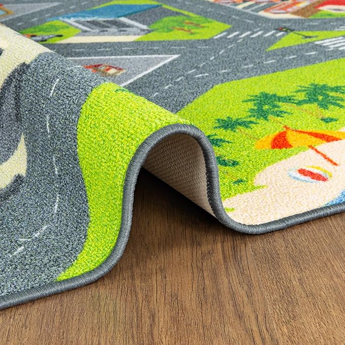KC Cubs 3x5 City Streets Car Road Rug – Educational Non-Slip Play Mat for Kids, Toddlers, Nursery, Classroom, Playroom, Baby Daycare, Boy Girl Carpet