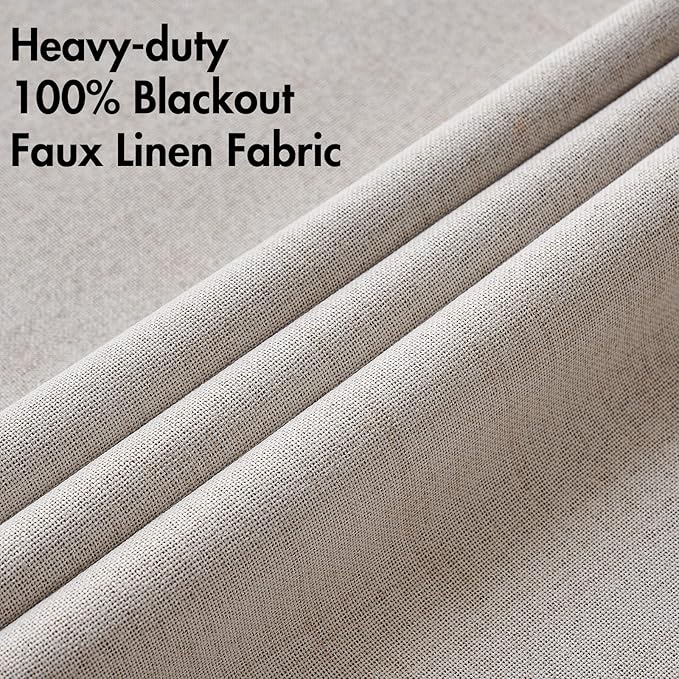MIULEE 100% Blackout Linen Textured Curtains for Bedroom Solid Thermal Insulated Ivory Grommet Room Darkening Curtains & Drapes Luxury Decor for Living Room Nursery 52 x 102 Inch (2 Panels)