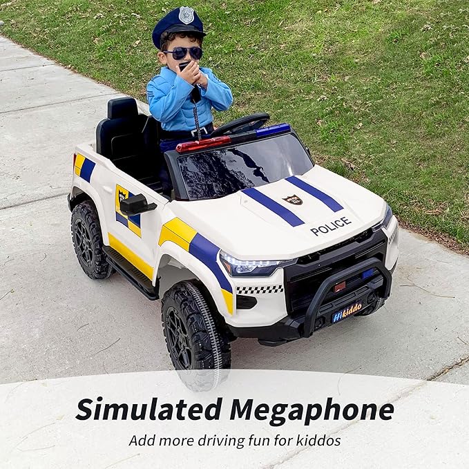 12V 7Ah Electric Police Car Ride on Toy for Big Kids, 2 Seater Kids Ride on Car SUV w/Remote Control, Bluetooth - White