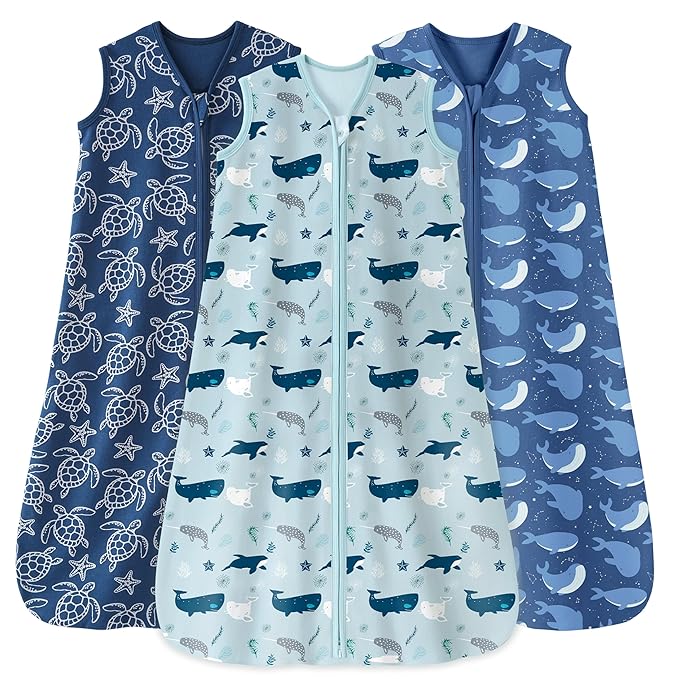 Baby Sleep Sack 6-12 Months 0.5 Tog Wearable Blanket Baby, 3 Pack 100% Cotton Lightweight Sleeping Sack with 2-Way Zipper for Newborn Infant Shark