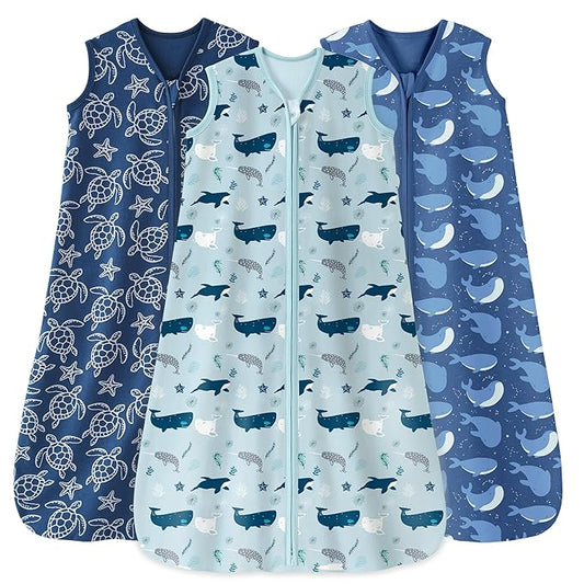 Baby Sleep Sack 0-6 Months 0.5 Tog Wearable Blanket Baby, 3 Pack 100% Cotton Lightweight Sleeping Sack with 2-Way Zipper for Newborn Infant Shark