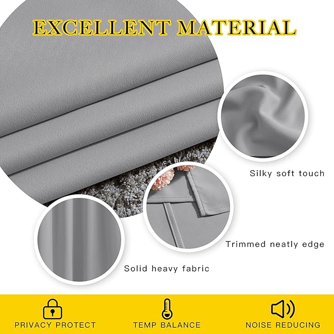 NICETOWN Silver Grey Curtains and Drapes for Window 95" L - Triple Weave Energy Saving Thermal Insulated Solid Grommet Blackout Panels for Patio (80" Wide per Panel, 2 Panels, Silver Grey)