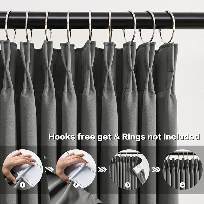 KEQIAOSUOCAI Grey Pinch Pleat Curtains & Drapes 102 Inches Long 2 Panels Set, Privacy Darkening Sound Dampening Window Treatment for Bedroom Vertical Draft Blackout Blinds for Living Room 40 by 102