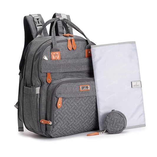 BabbleRoo Extra Large Diaper Bag Backpack, Expandable Baby Bag with Up to 50% More Capacity - Travel Essentials Baby Bag Tote with Changing Pad, Stroller Straps & Pacifier Case - Unisex, Dark Gray