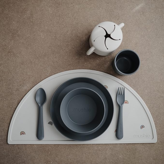mushie Flatware Fork and Spoon Set For Kids | Made in Denmark (Smoke)