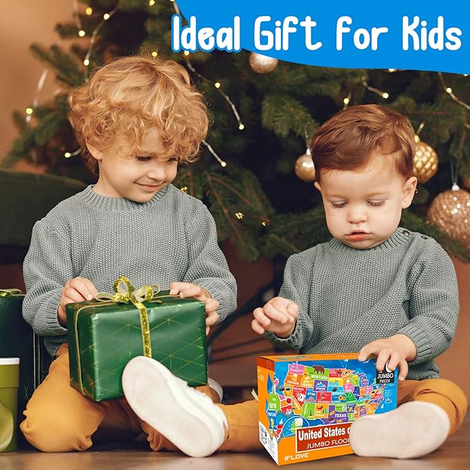 Jumbo Floor Puzzle for Kids,USA Map Puzzle Jigsaw Geography Puzzles,70 Piece US Map 50 States with Capitals,United States Puzzle for Ages 3-5,Preschool Learning Toys Gift for 4-8 Years Old