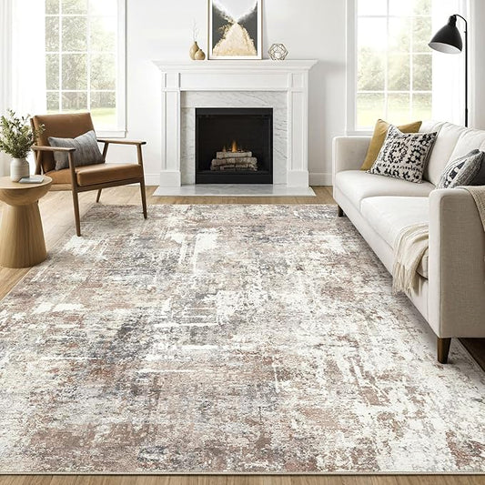 Area Rugs 9x12 Living Room: Washable Large Abstract Modern Soft Rugs Stain Resistant Indoor Floor Non Slip Accent Carpet for Bedroom Nursery Playroom Office Dining Room Dorm Home Decor- Brown
