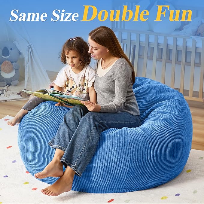 3.5FT Bean Bag Chairs Teardrop Bean Bag Chair for Adults Beanbag Chair with Memory Foam Filled Machine Washable Cover for Living Room, Bedroom (Large,Blue)