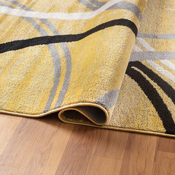 Rugshop Modern Wavy Circles Design Area Rug 10' x 14' Yellow
