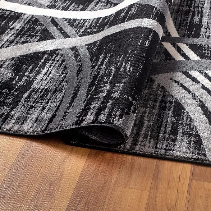 Rugshop Modern Wavy Circles Design Area Rug 8'8" x 12' Black