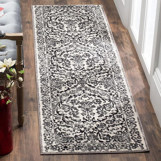 SAFAVIEH Evoke Collection 2'2" x 7' Ivory/Grey EVK242D Non-Shedding Living Room Entryway Foyer Hallway Bedroom Runner Rug