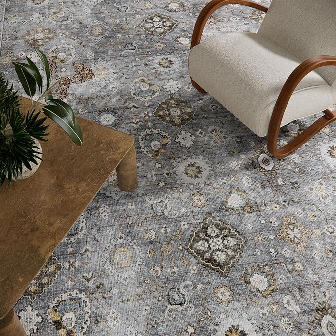 Machine Washable Rug for Living room: 8x10 Area Rugs Boho Vintage Rugs Stain Resistant Non Slip Low Pile Lightweight Soft Carpet for Bedroom Kitchen Dining Room Nursery Kids Room Farmhouse Home Office