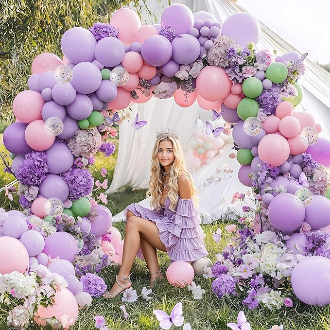 JOYIN 150 Pcs Pastel Purple Balloons, Different Sizes 18 12 10 5 Inch Pastel Purple Latex Balloon Arch Kit with Instruction for Birthday Party Graduation Wedding Holiday Decoration
