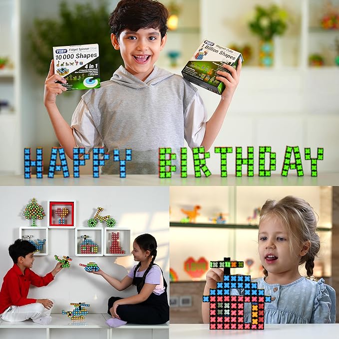 TOSY Magnet Cube 2x2 - 8 Blocks, 2 in 1 Toy: 2x2x2 Puzzle Cube and Customizable Infinity Cube, Glowing, UV Flashlight, Fidget/STEM/STEAM Magnet Tiles Birthday Gift for Kids/Teens/Adults, 2-Pack