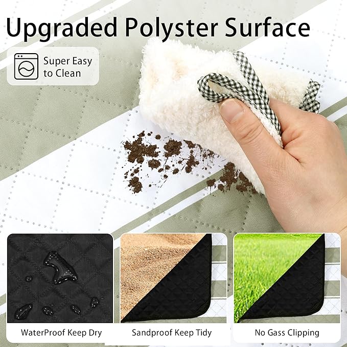 HX&OD Outdoor Picnic Blanket Extra Large, 80”x80” Waterproof Picnic Mat Foldable Camping Blanket Portable with Carry Strap for Beach Mat (Green)