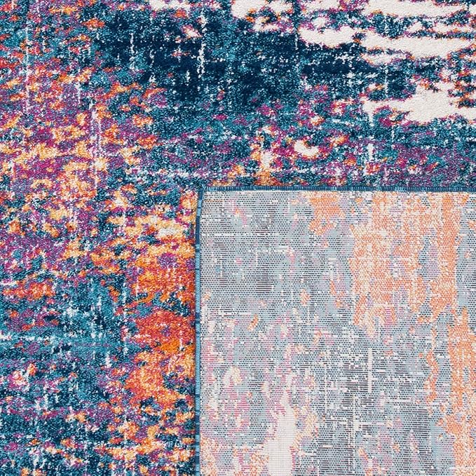 SAFAVIEH Evoke Collection 9' x 12' Navy / Orange EVK272N Modern Abstract Non-Shedding Living Room Bedroom Dining Home Office Area Rug