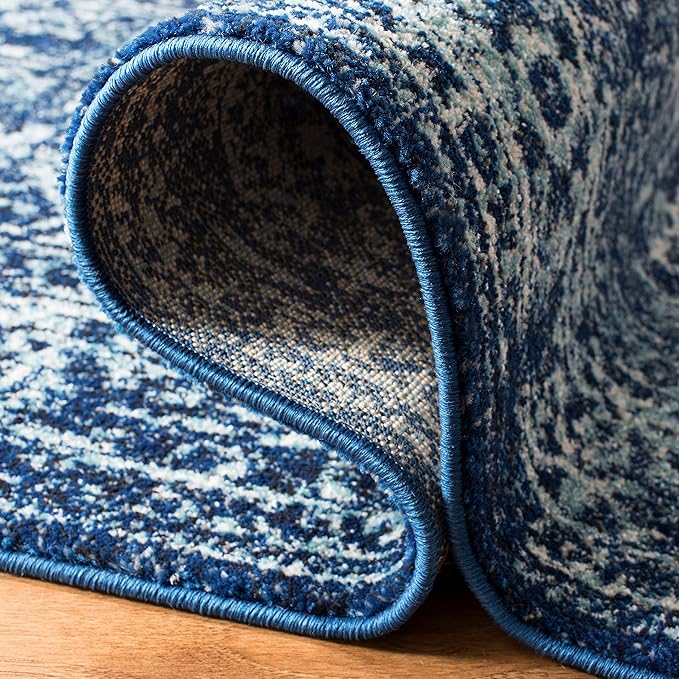 SAFAVIEH Evoke Collection Runner Rug - 2'2" x 9', Navy & Ivory, Oriental Distressed Design, Non-Shedding & Easy Care, Ideal for High Traffic Areas in Living Room, Bedroom (EVK256A)