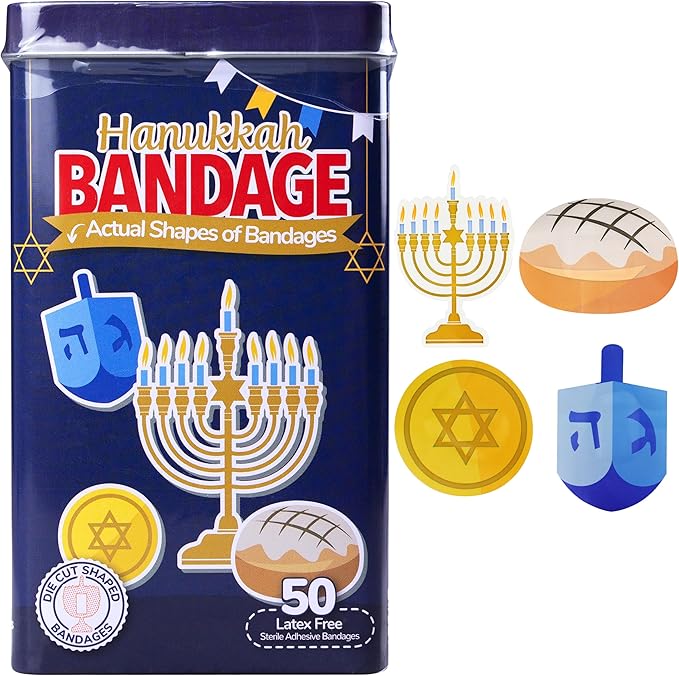 BioSwiss Bandages, Hanukkah Shaped Self Adhesive Bandage, Latex Free Wound Care, Fun First Aid Kit Supplies for Kids and Adults, 50 Count